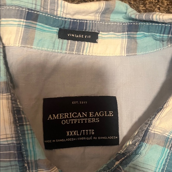 American Eagle Outfitters Blue and White Plaid Dress Shirt - Picture 2 of 3